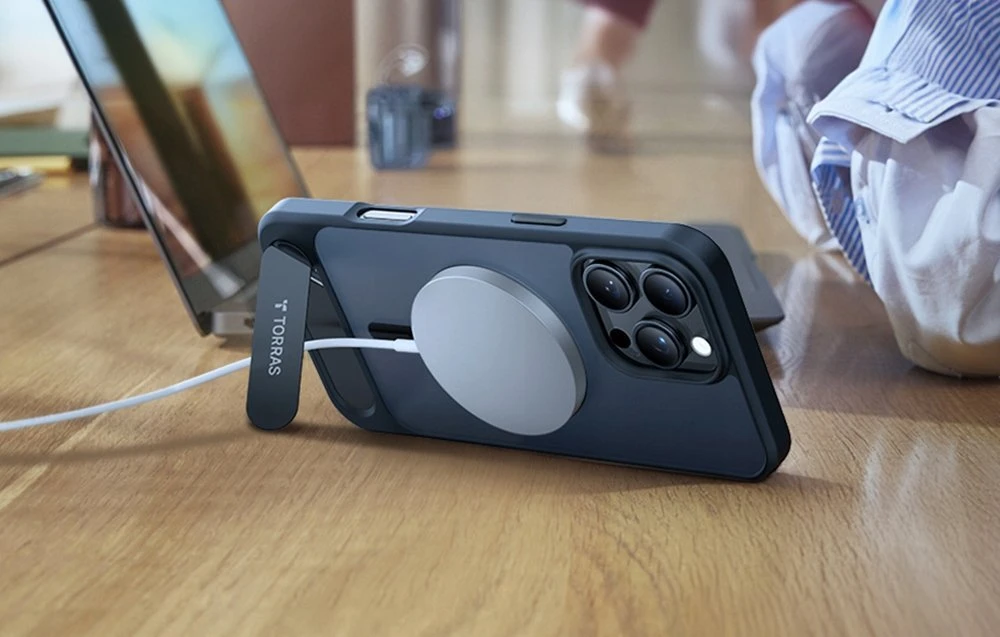 Torras Pstand serijos dėklas, skirtas iPhone 16 Pro (mėlynas)