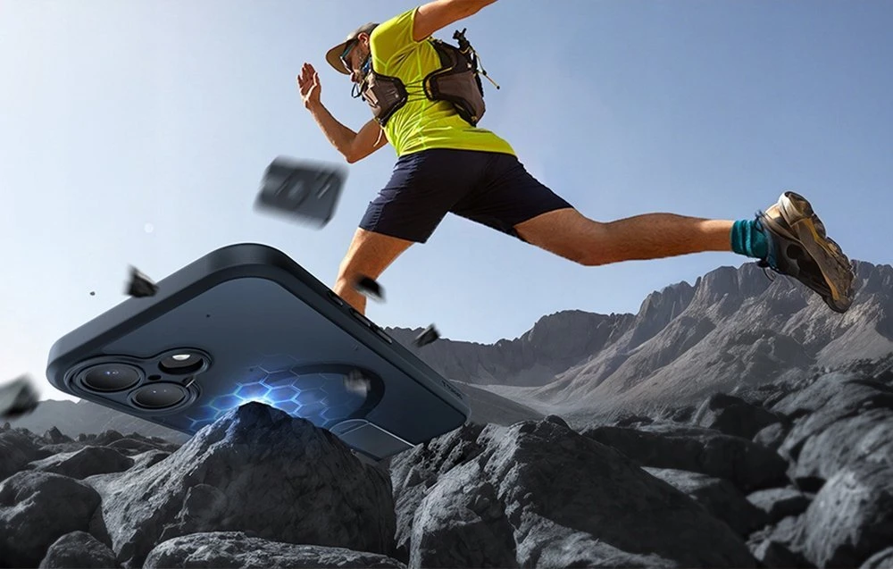 Dėklas Torras Pstand Spin Case, skirtas iPhone 16 (juodas)
