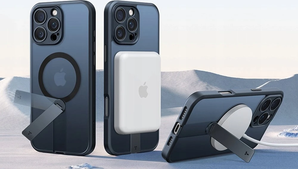Dėklas Torras Pstand Spin Case, skirtas iPhone 16 Pro (juodas)