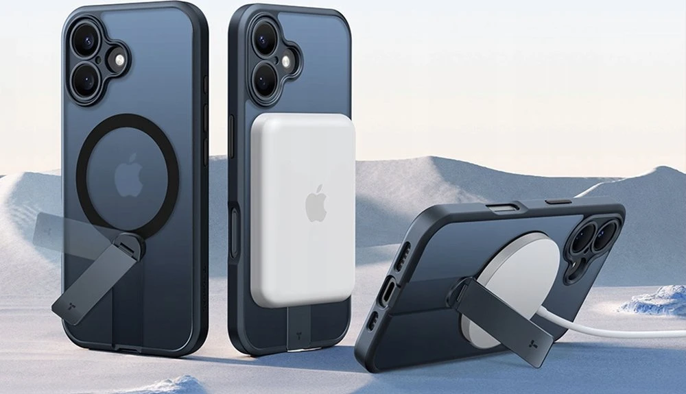 Dėklas Torras Pstand Spin Case, skirtas iPhone 16 (juodas)