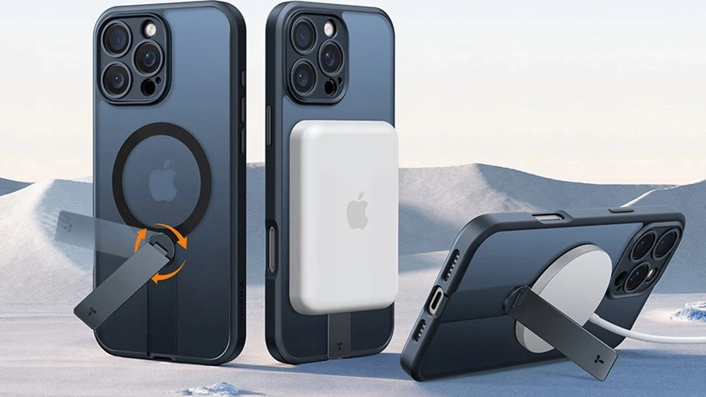 Dėklas Torras Pstand Spin Case, skirtas iPhone 16 ProMax (juodas)