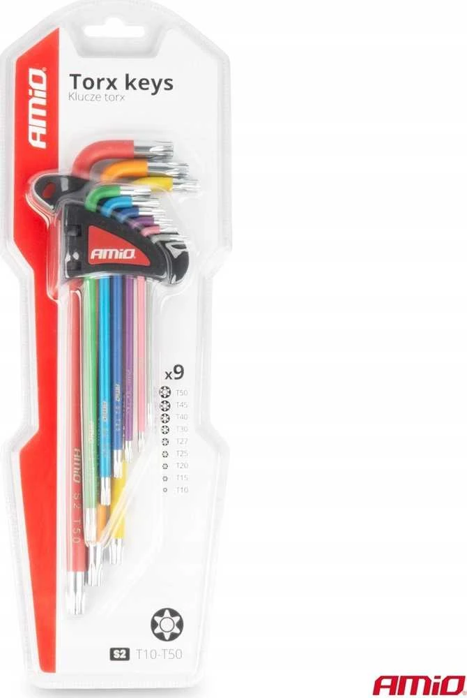 TORX raktai (žvaigždiniai), itin ilgi, 9 vnt., S2 plienas, AMIO-04301