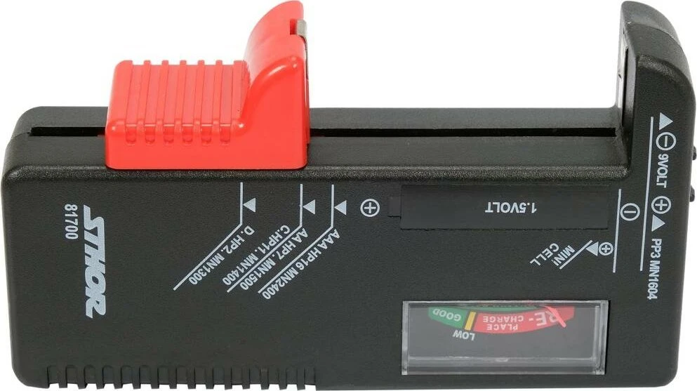 STHOR AKUMULIATORIŲ TESTERIS 1,5 V IR 9 V
