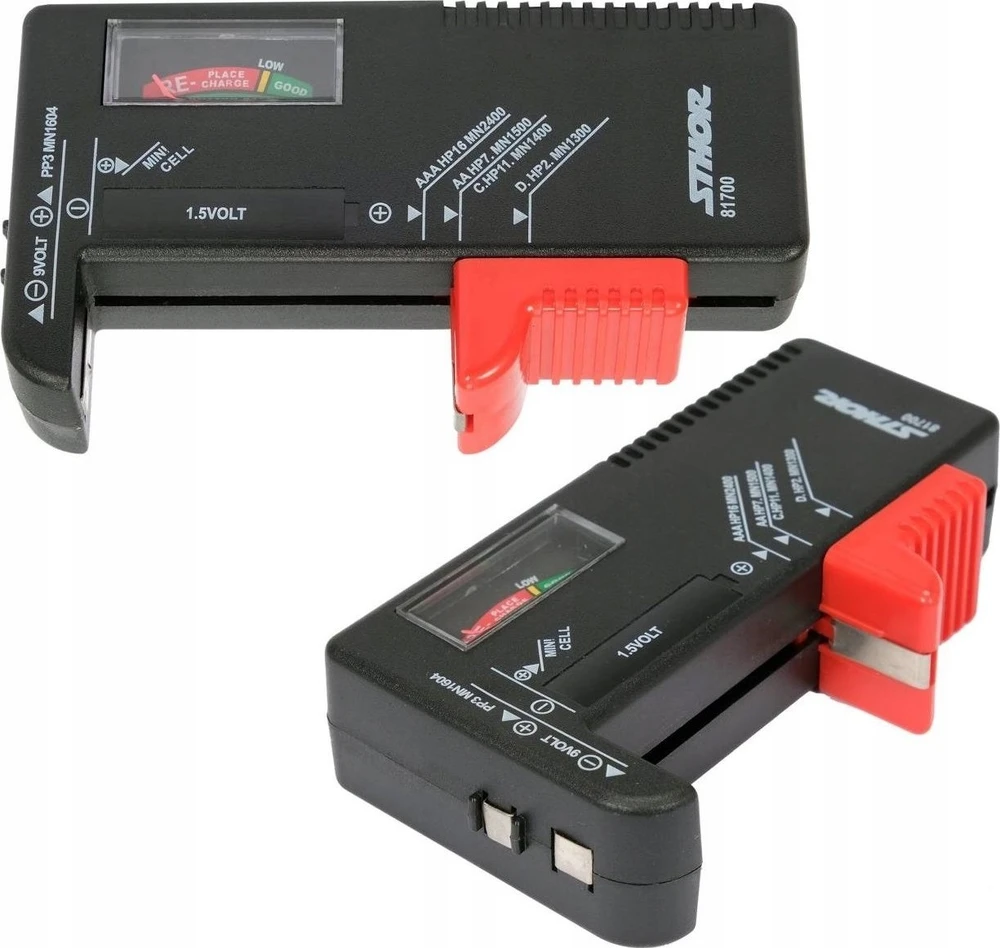 STHOR AKUMULIATORIŲ TESTERIS 1,5 V IR 9 V