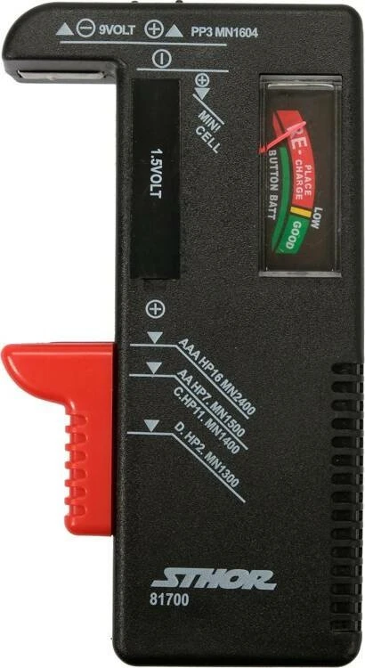 STHOR AKUMULIATORIŲ TESTERIS 1,5 V IR 9 V