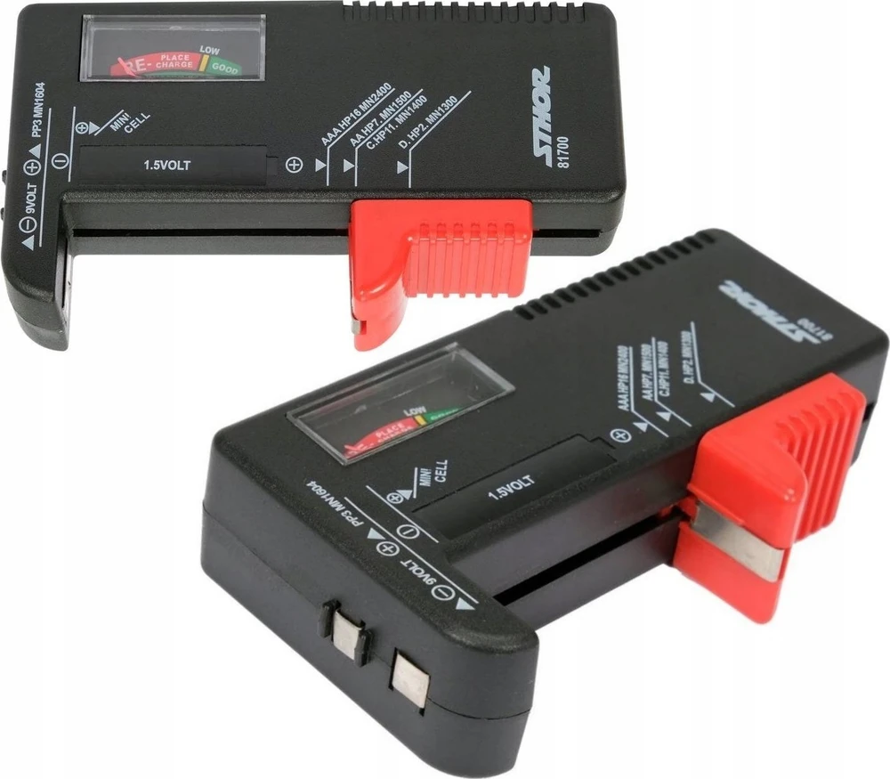 STHOR AKUMULIATORIŲ TESTERIS 1,5 V IR 9 V