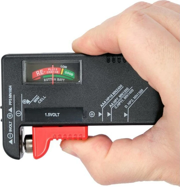 STHOR AKUMULIATORIŲ TESTERIS 1,5 V IR 9 V