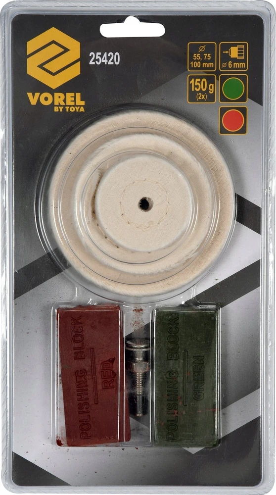 Toya VOREL Rinkinys POLERSKI 3 TARCZE + 2 PASTY + UCHWYT 6mm