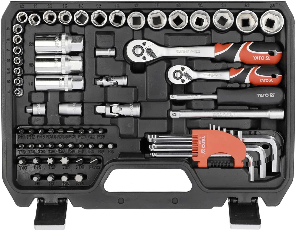 Yato Toya Sa Poland Galvučių ir įrankių rinkinys – AS-Drive, 72 dantų – 1/4" + 3/8", 92 vnt (YT-38785)
