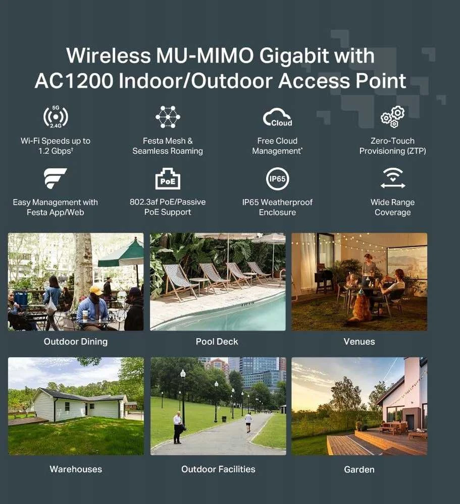 Maršrutizatorius TP-Link Festa F52-Outdoor 1200 Mbit/ai Balta Maitinimas per Eternetą (PoE)