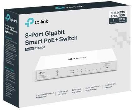 Šakotuvas TP-Link FESTA FS308GP tinklo komutatorius Valdomas Gigabit Ethernet (10/100/1000) Maitinimas per Eternetą (PoE) Balta