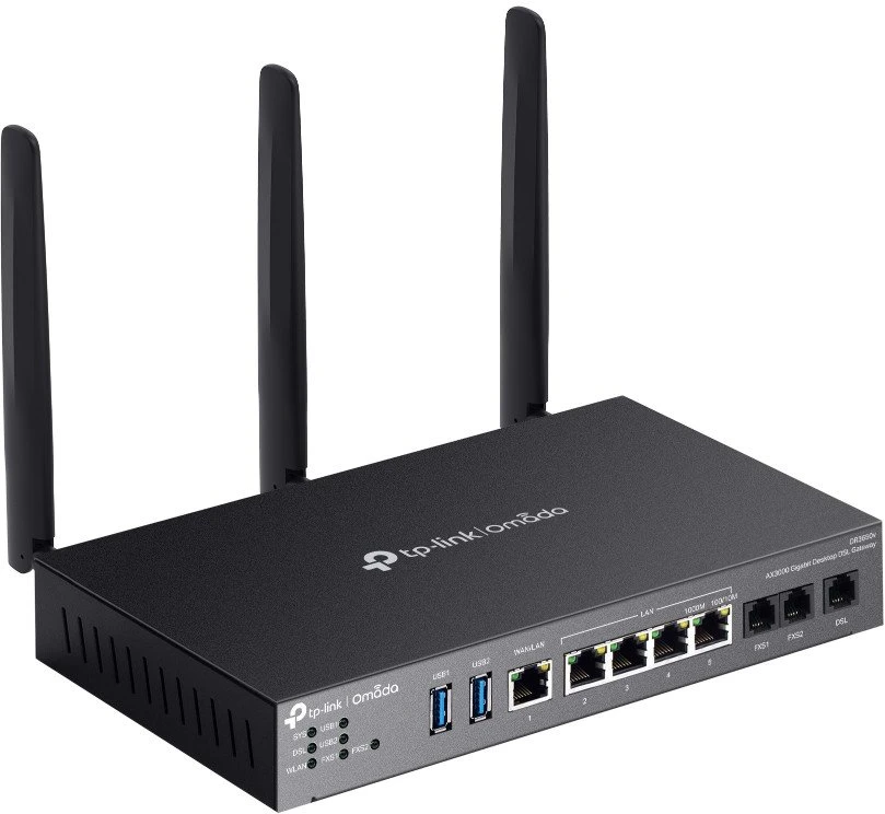 Maršrutizatorius TP-Link „Omada DR3220v-4G4G+ Cat6“ gigabito stovo montuojamas DSL šliuzas