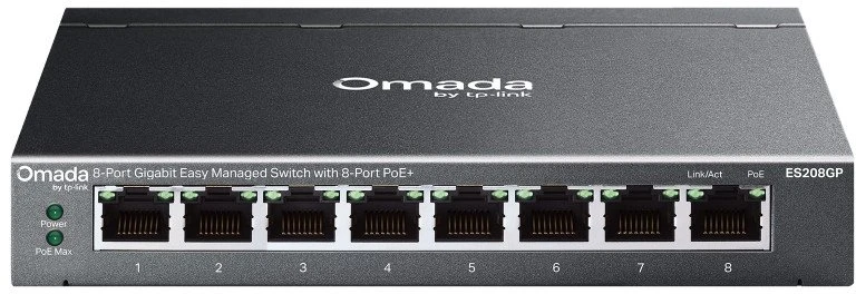TP-Link Omada ES208GP tinklo komutatorius Valdomas L2 gigabito Ethernet (10/100/1000) Maitinimas per Ethernet (PoE) DIN bėgelis Juodas