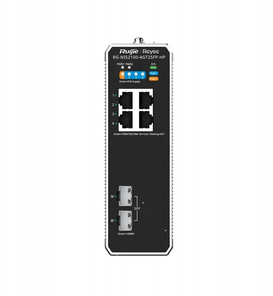 Šakotuvas Ruijie Networks RG-NIS2100 Managed L2 Gigabit Ethernet (10/100/1000) Power over Ethernet (PoE) Juodas, Nerūdijantis plienas