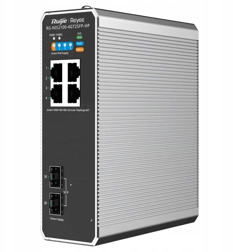 Šakotuvas Ruijie Networks RG-NIS2100 Managed L2 Gigabit Ethernet (10/100/1000) Power over Ethernet (PoE) Juodas, Nerūdijantis plienas
