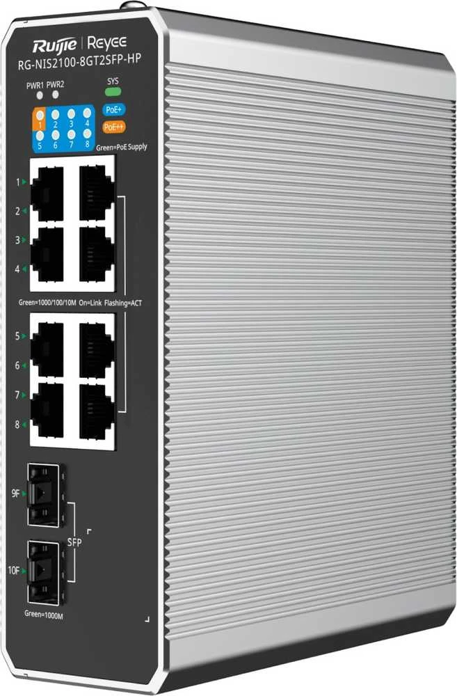 Šakotuvas Ruijie Networks RG-NIS2100 Managed L2 Gigabit Ethernet (10/100/1000) Power over Ethernet (PoE) Juodas, Nerūdijantis plienas