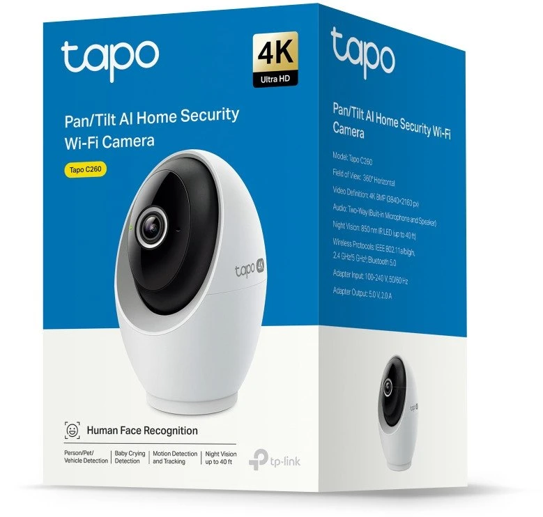 TP-LINK | Pakreipiama/sukama dirbtinio intelekto namų apsaugos „Wi-Fi“ kamera | Tapo C260 | Kupolinė | 8 MP | 4.3 mm / F1.6 | H.264 | „Micro SD“, maks. 512 GB