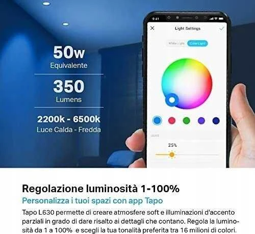 TP-Link Išmanusis „Wi-Fi“ prožektorius, pritemdomas, 2 vnt. SPECIFIKACIJOS: 2,4 GHz, IEEE 802.11b/g/n, GU10 cokolis, 220–240 V, 50/60 Hz, 350 lm, 3,7 W, 2 200 K ~ 6 500 K, 16 milijonų spalvų, spindulio kampas 40°, 4 kWh / 1000 val., tarnavimo laikas iki 15 000 val., energijos vartojimo efektyvumo klasė E. FUNKCIJOS: 16 milijonų spalvų, pritemdomas, nereikia šakotuvo.