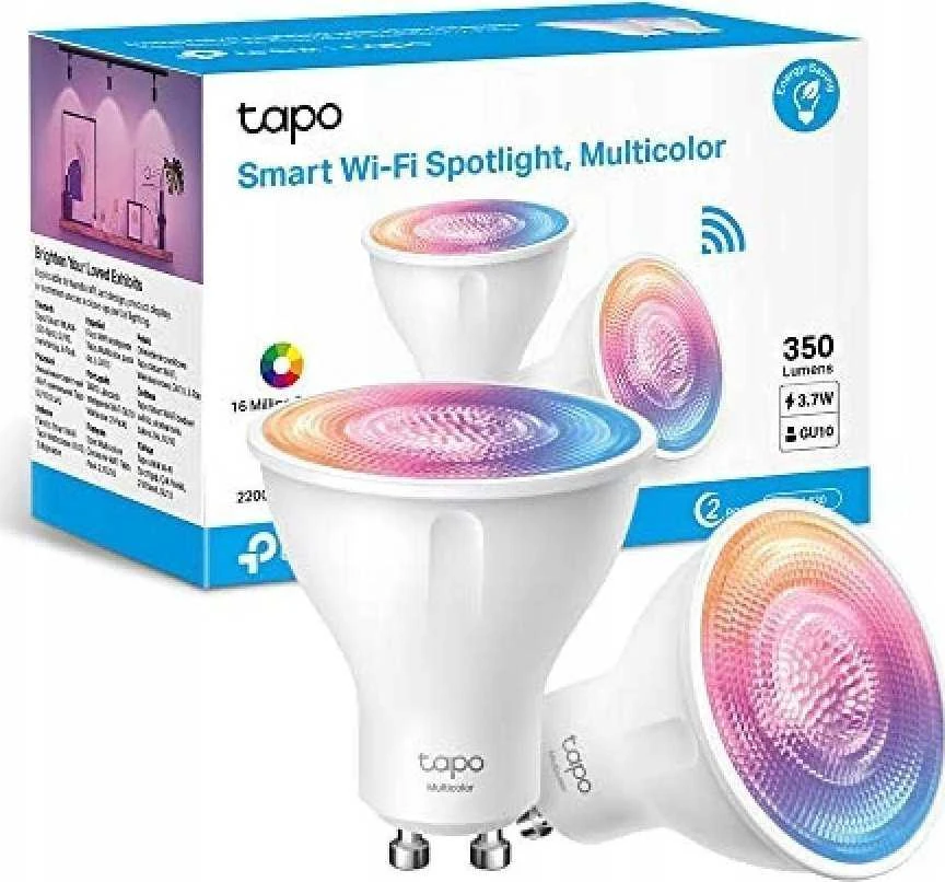 TP-Link Išmanusis „Wi-Fi“ prožektorius, pritemdomas, 2 vnt. SPECIFIKACIJOS: 2,4 GHz, IEEE 802.11b/g/n, GU10 cokolis, 220–240 V, 50/60 Hz, 350 lm, 3,7 W, 2 200 K ~ 6 500 K, 16 milijonų spalvų, spindulio kampas 40°, 4 kWh / 1000 val., tarnavimo laikas iki 15 000 val., energijos vartojimo efektyvumo klasė E. FUNKCIJOS: 16 milijonų spalvų, pritemdomas, nereikia šakotuvo.