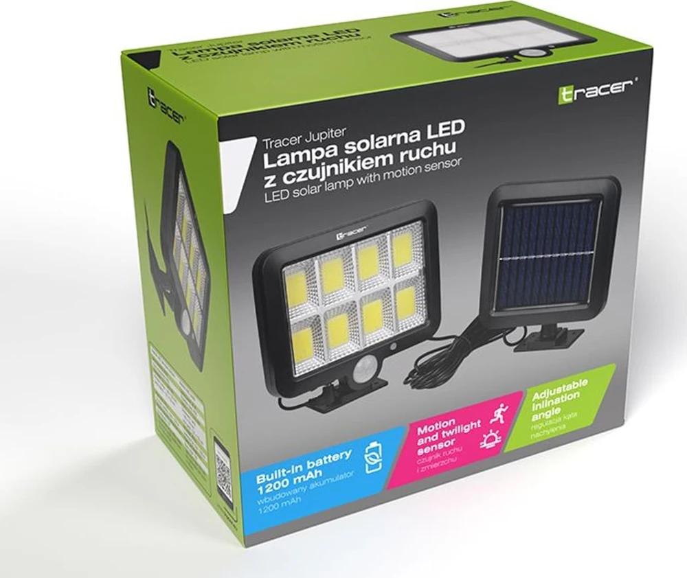 Lampa TRACER JUPITER LED saulės energija varomas šviestuvas su judesio jutikliu