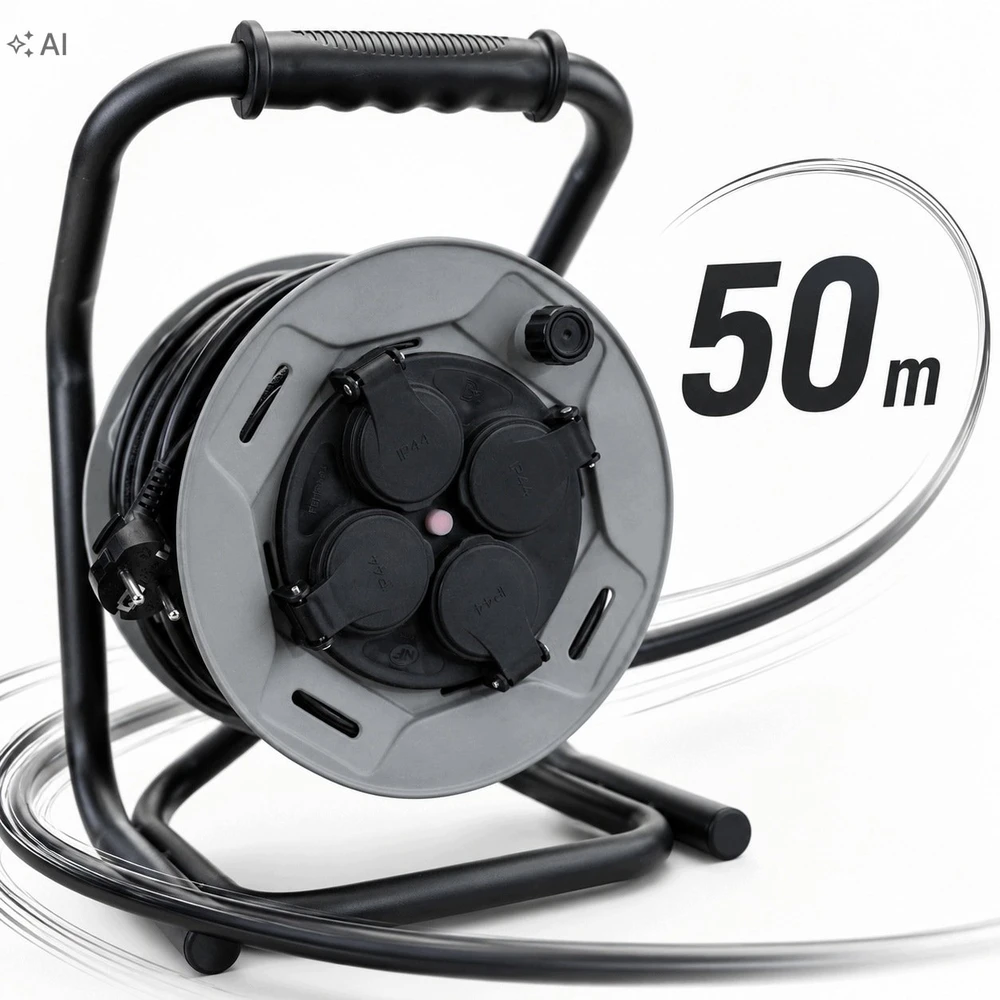 Būgninis ilgintuvas TRACER ED50 Pilkas (4 lizdai, 50 m, IP44)