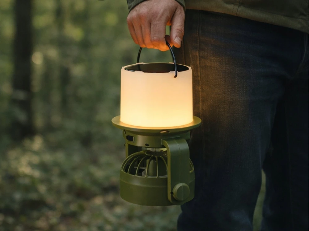 Przenośna Nešiojama stovyklavimo lempa su ventiliatoriumi „TRACER LightBreeze“