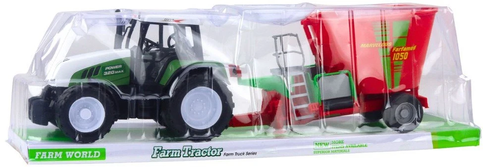 Lean Toys Žalias traktorius su priekaba ir pašarų maišytuvu