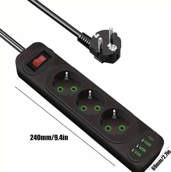 Riff „Transcend F23U“ 2 m ilgio prailgintuvas su 3 lizdais + 3 USB + 1 USB-C