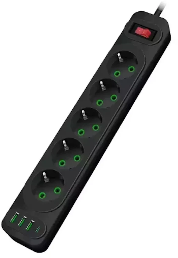 Transcend Riff F25U 2m pagarinātājs ar 3 Ligzdām + 3 USB + 1 USB-C
