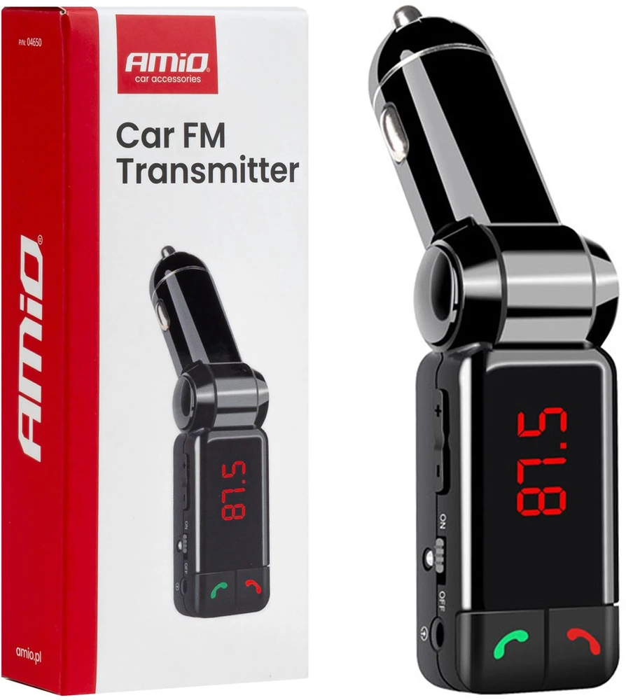Automobilinis FM siųstuvas, 2×USB-A 12V 24V AMIO-04650