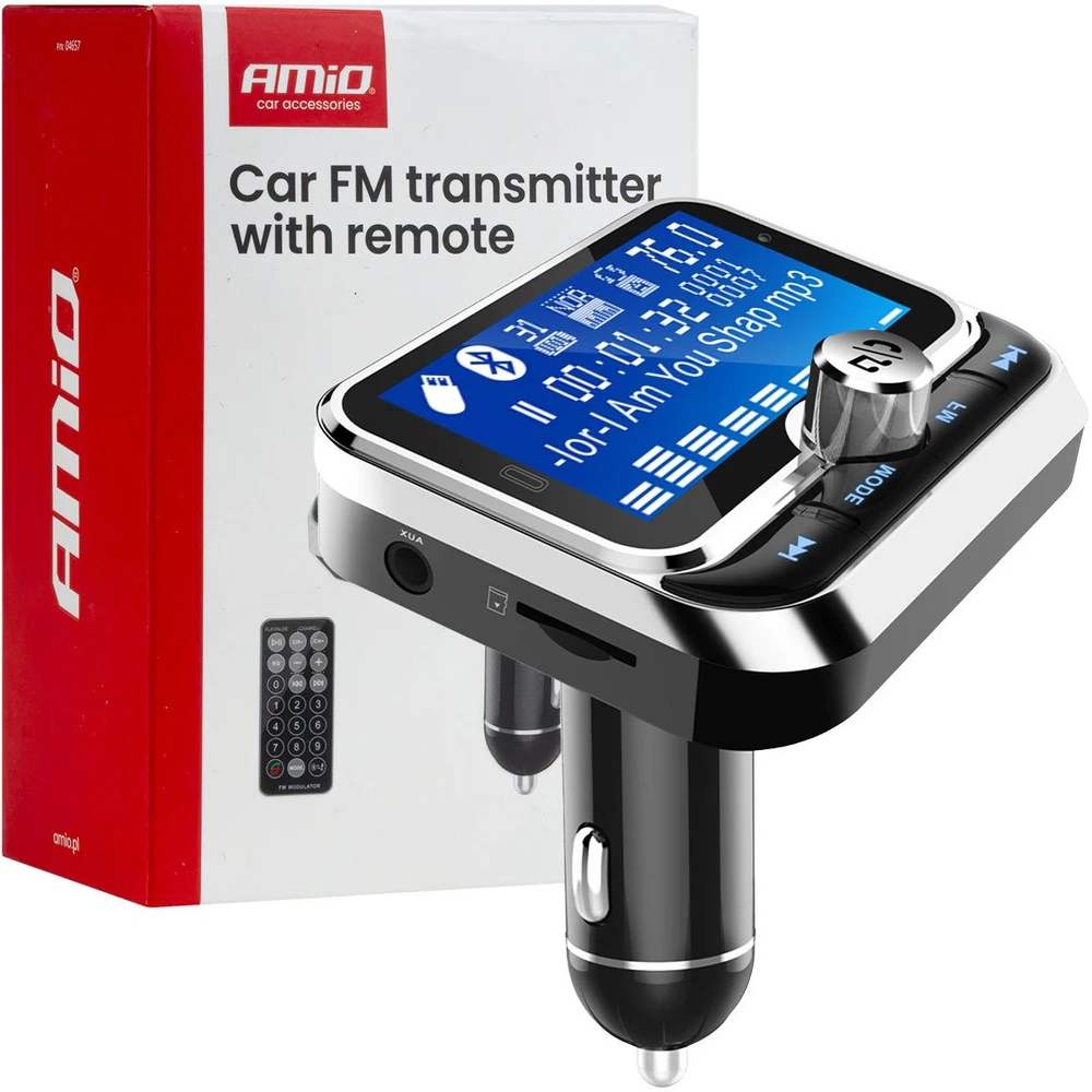 Automobilinis FM siųstuvas su pulteliu, 2×USB-A 12V 24V AMIO-04657