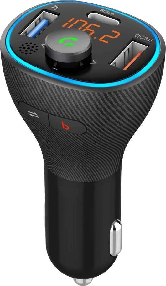 ART transmiter FM bluetooth 5.0 + USB A QC3.0 + Typ C (total 30W) FM-73 juodas