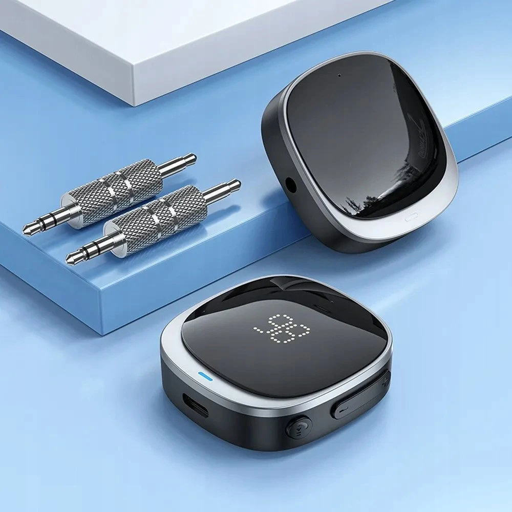 Adapteris AUX „Bluetooth“ lizdas 3,5 mm Hoco su ekranu E80 juodas