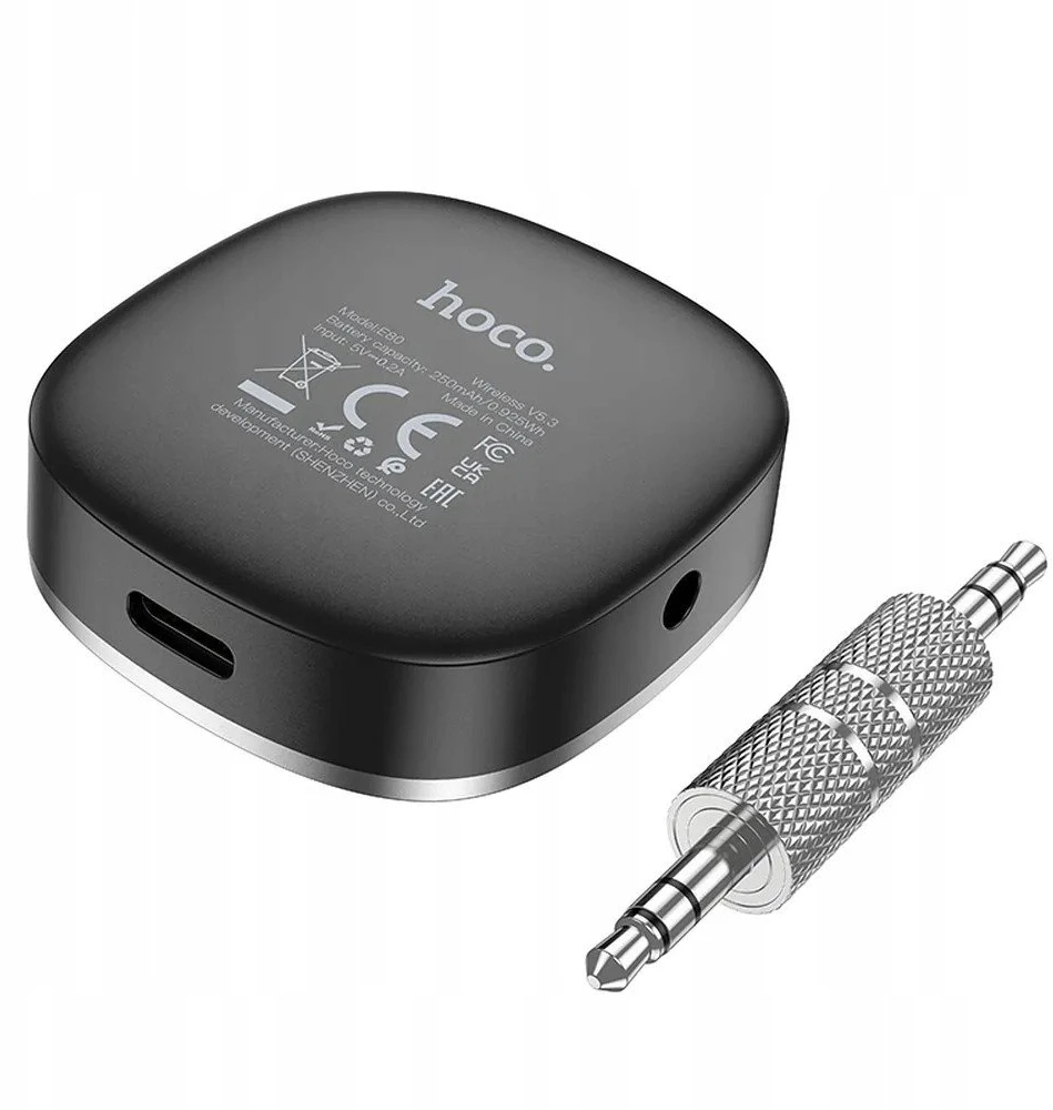 Adapteris AUX „Bluetooth“ lizdas 3,5 mm Hoco su ekranu E80 juodas