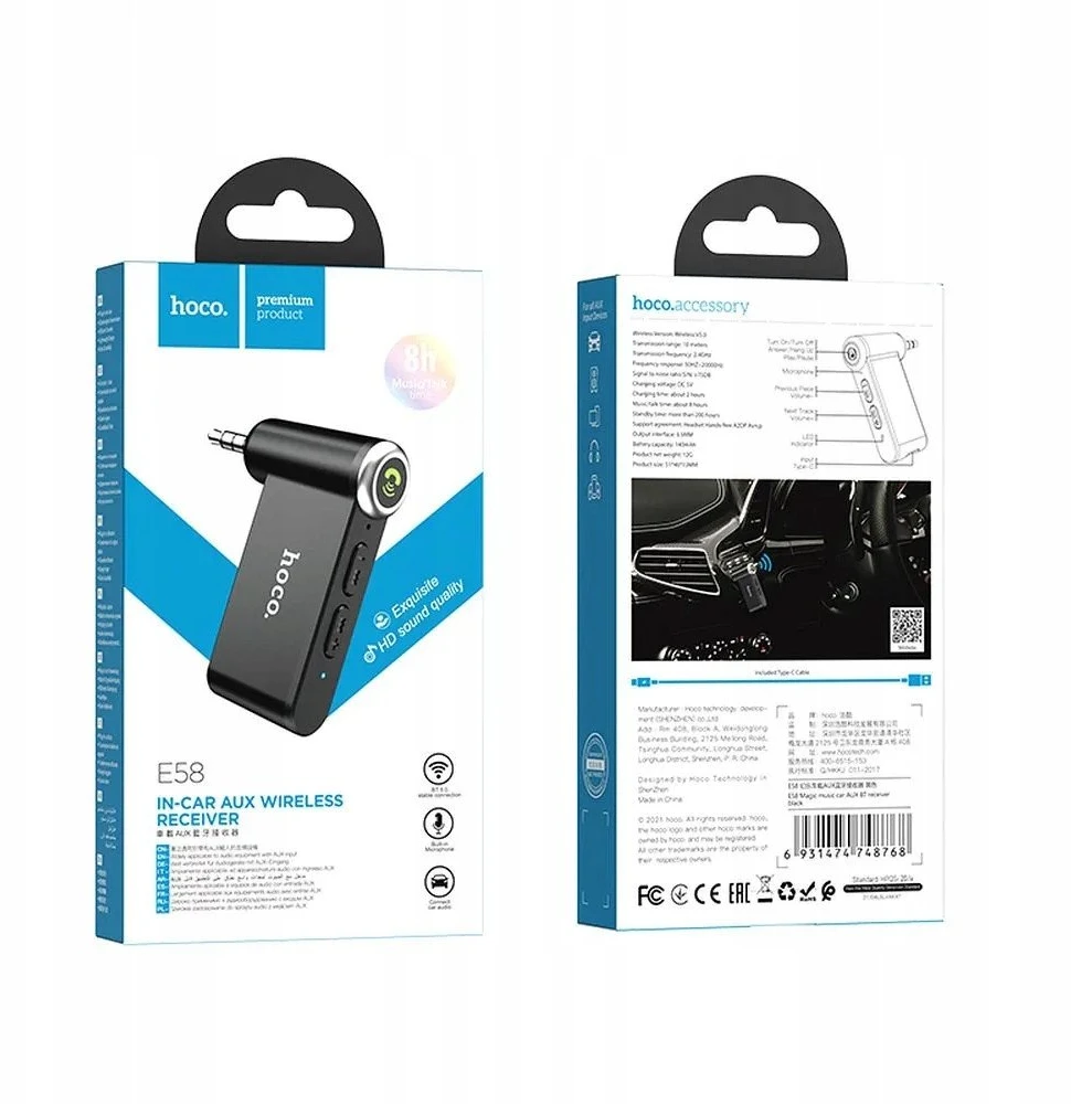 HOCO wireless car receiver AUX E58 juodos spalvos