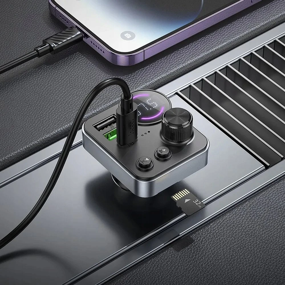 Automobilinis „Bluetooth“ siųstuvas Hoco 2 x USB A + USB C QC3.0 PD 48W E86 juodas