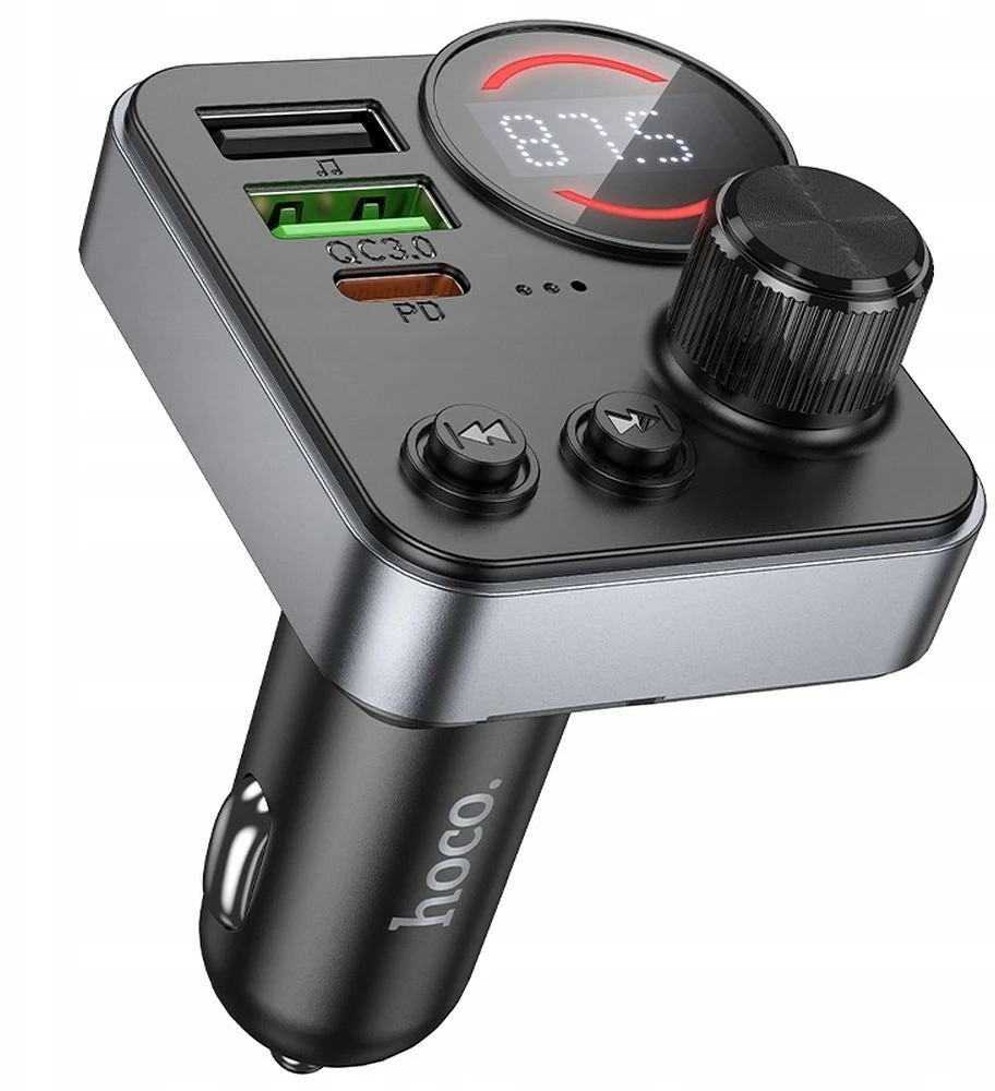 Automobilinis „Bluetooth“ siųstuvas Hoco 2 x USB A + USB C QC3.0 PD 48W E86 juodas