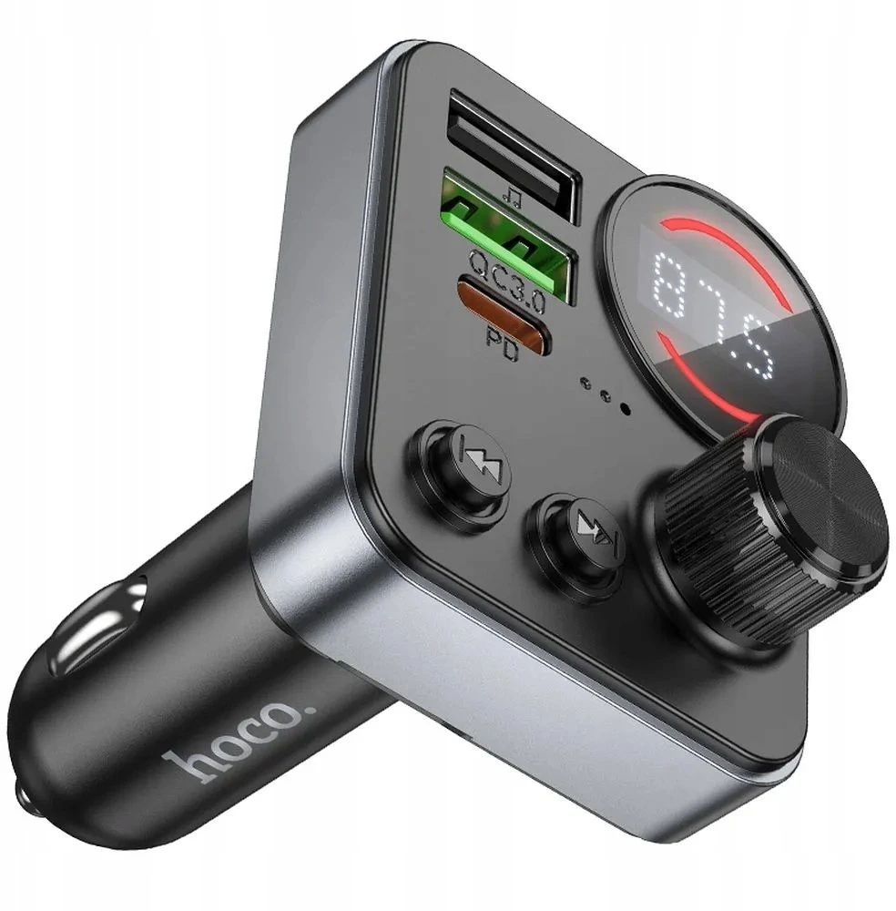 Automobilinis „Bluetooth“ siųstuvas Hoco 2 x USB A + USB C QC3.0 PD 48W E86 juodas