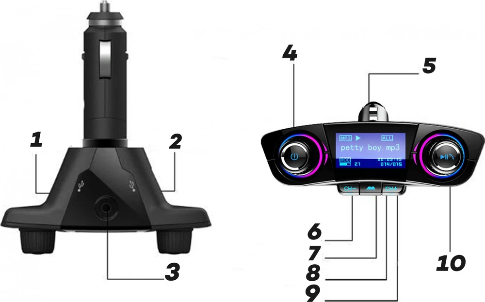 Transmiter FM siųstuvas „Bluetooth 5.0“ USB daugiafunkcis 8in1 -e666