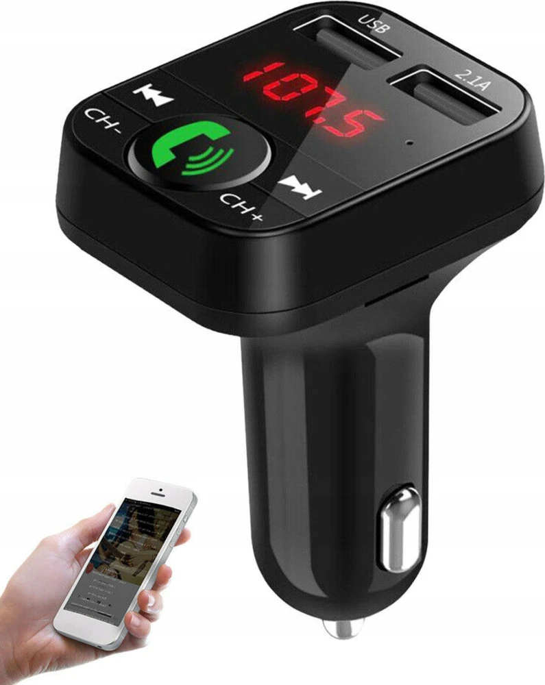Transmiter „Bluetooth“ automobilio siųstuvas, FM įkroviklis, garso imtuvas, 2x USB, SD, MP3 - E089