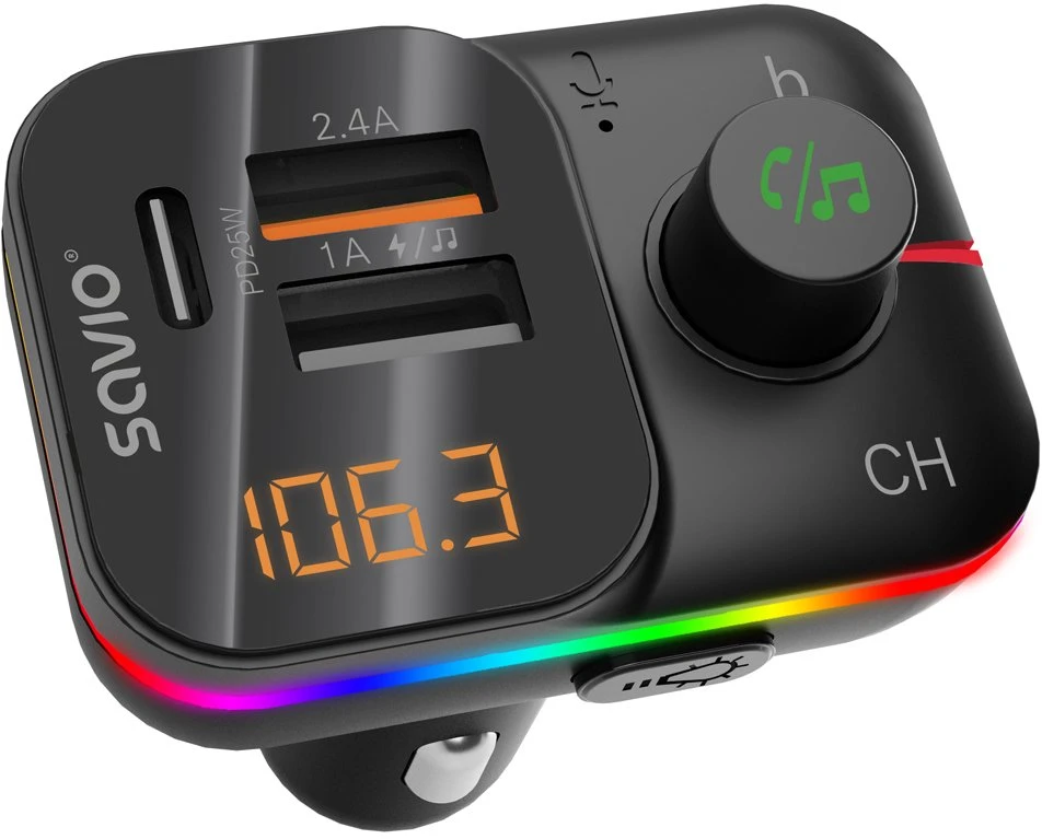 SAVIO TR-18 FM transmitter with Bluetooth and PD charger
