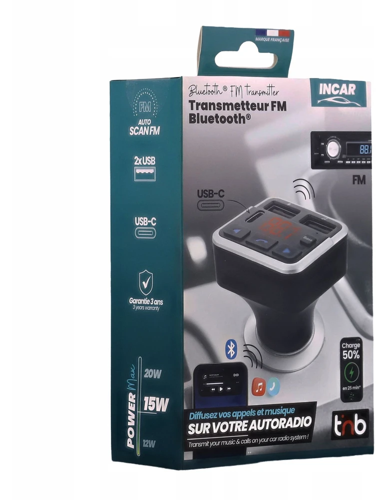 FM siųstuvas TnB FM 12–24 V Bluetooth USB įkroviklis laisvų rankų rinkinys automobiliui / Fmct07v2