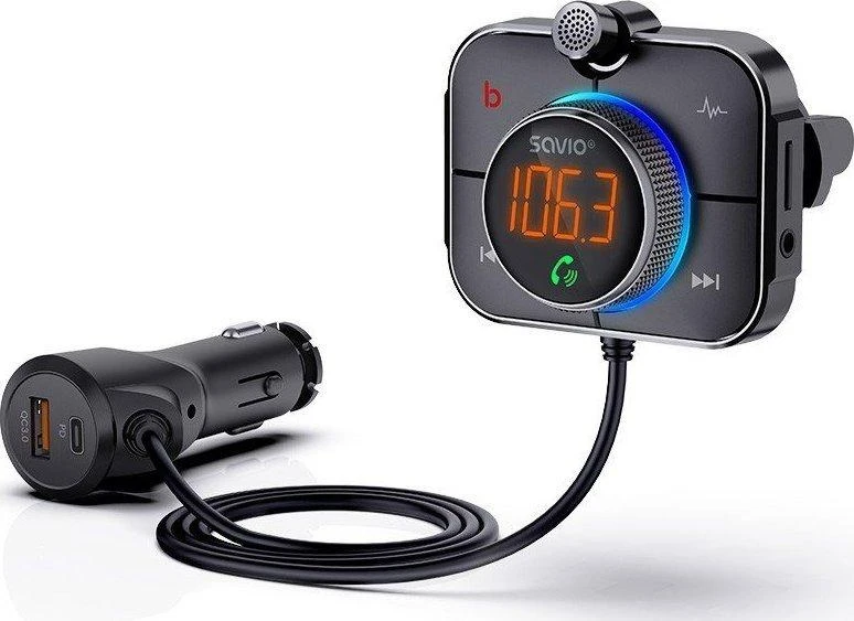Belaidis Garso Siųstuvas - Savio TR-14 FM Bluetooth 5.0 USB PD 3.0 QuickCharge Juodas