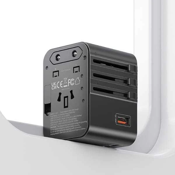 kelioninis įkroviklis Adapteris USAMS CC309 2xUSB-C 25W 4in1 US/AU/EU/UK juodos spalvos