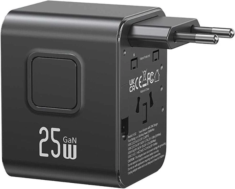 kelioninis įkroviklis Adapteris USAMS CC309 2xUSB-C 25W 4in1 US/AU/EU/UK juodos spalvos
