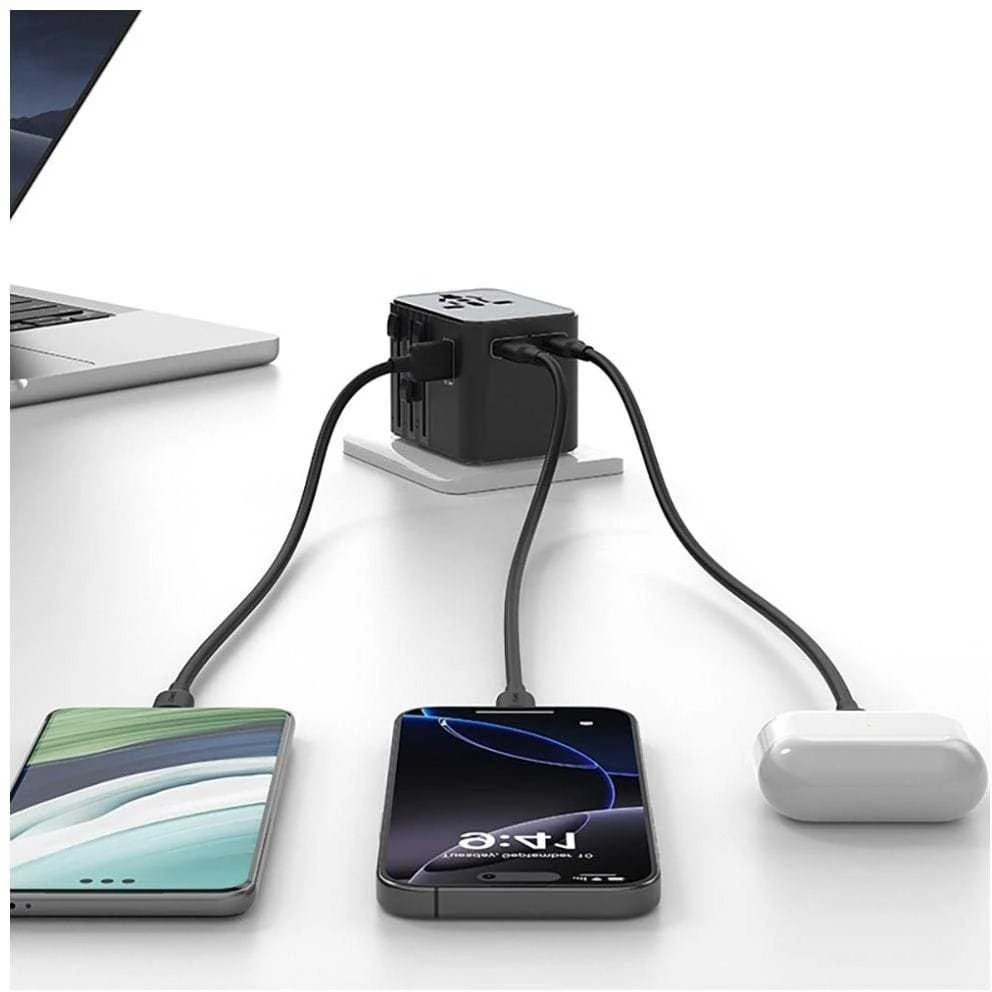 kelioninis įkroviklis Adapteris USAMS CC309 2xUSB-C 25W 4in1 US/AU/EU/UK juodos spalvos