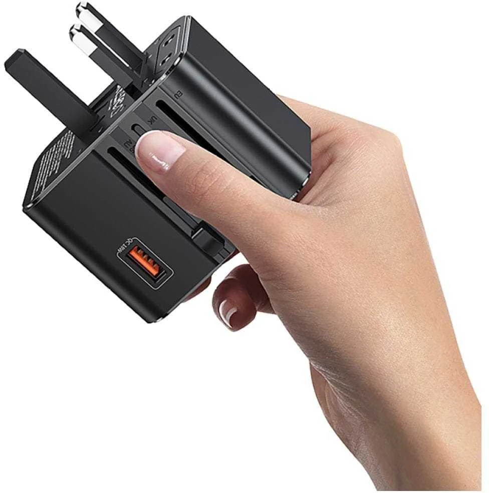 kelioninis įkroviklis Adapteris USAMS CC309 2xUSB-C 25W 4in1 US/AU/EU/UK juodos spalvos
