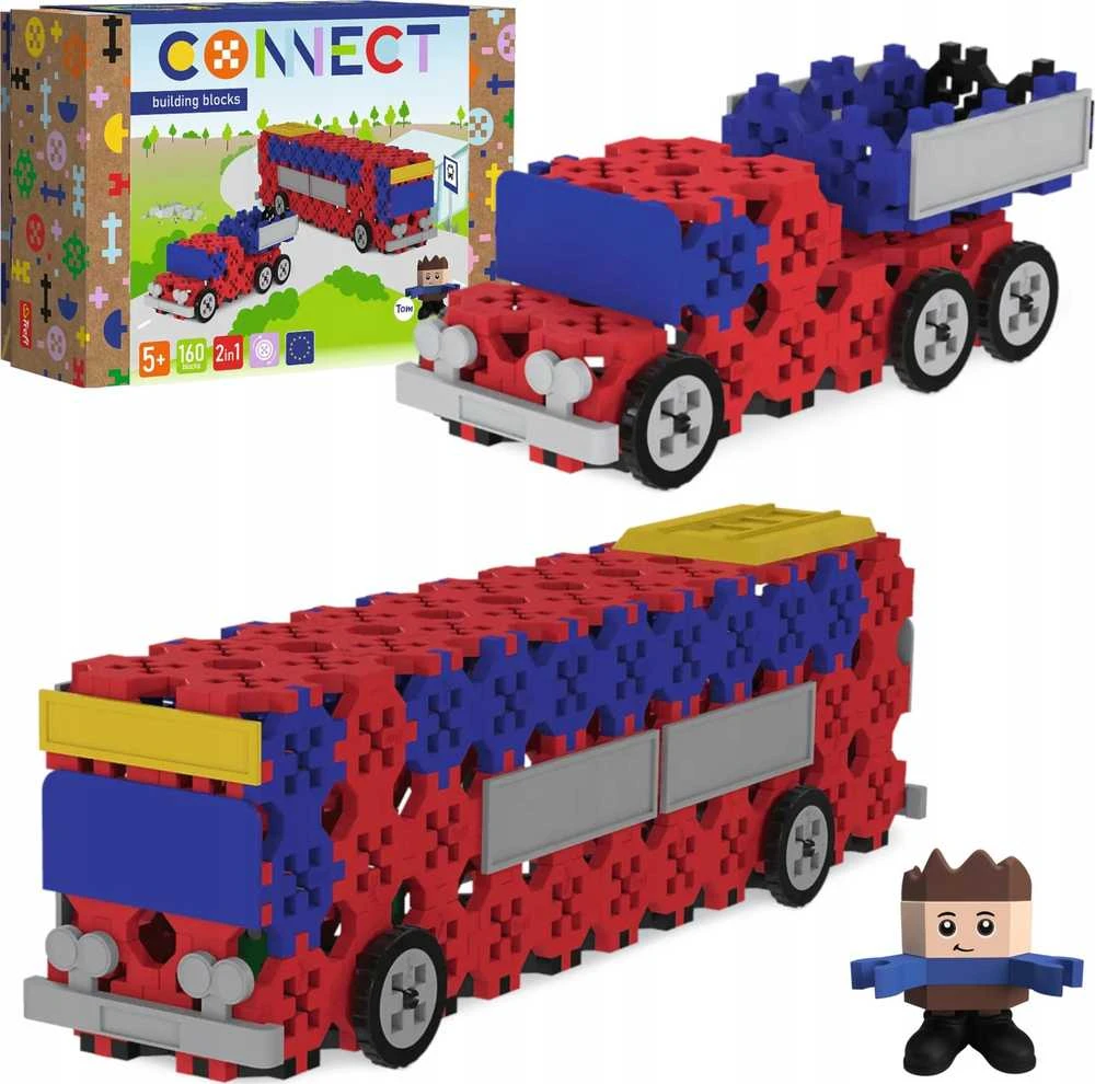 TREFL 61973 Klocki Connect 2in1 - Autobusas / Automobilis su puspriekabe