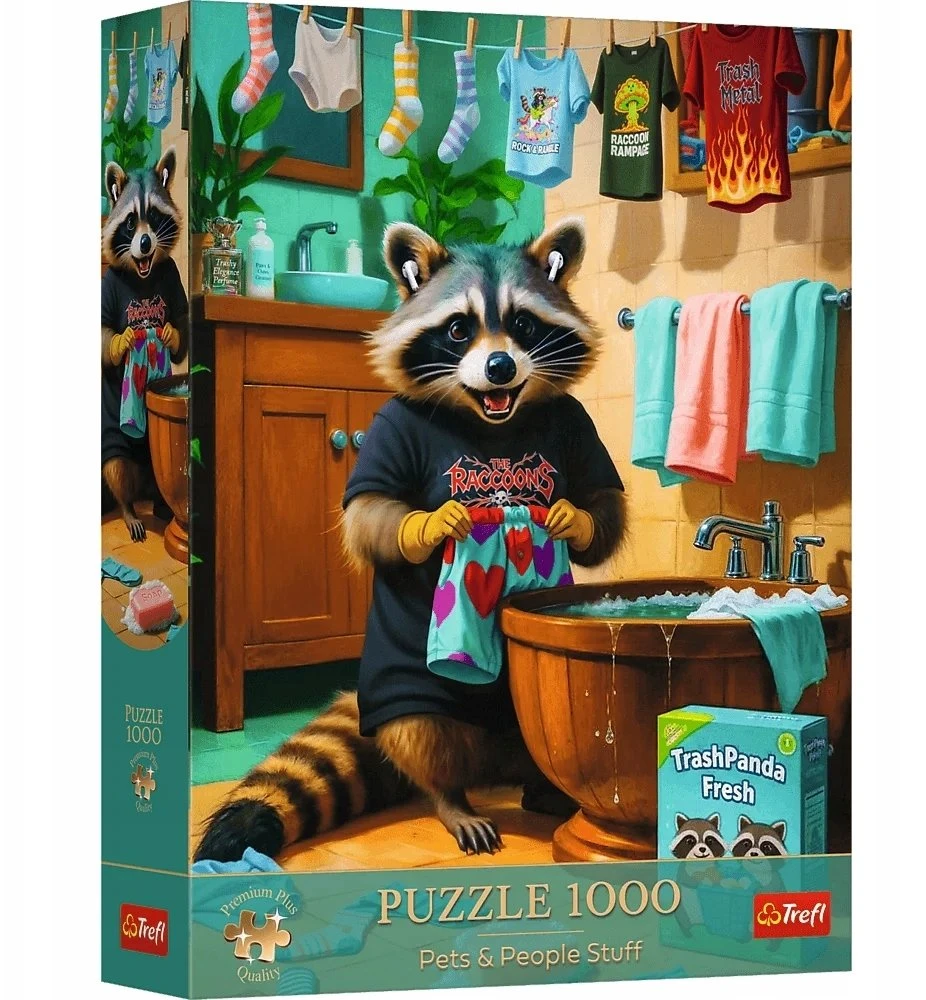 Trefl Dėlionė 1000 PremPlus Raccoon Washing Day 12139