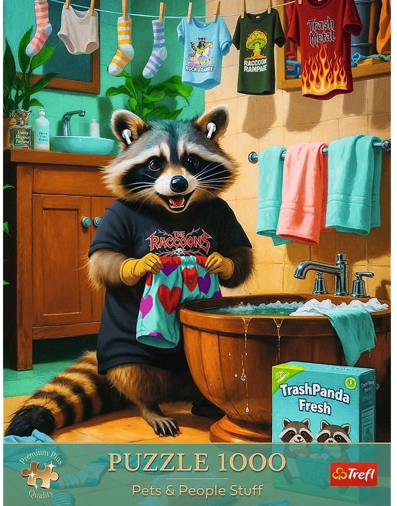 Trefl Dėlionė 1000 PremPlus Raccoon Washing Day 12139